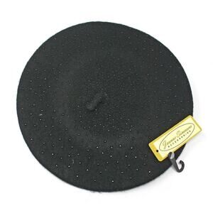 Black Beaded Beret Wool Blend Vintage Inspired Classic Style Hat - Hey Viv